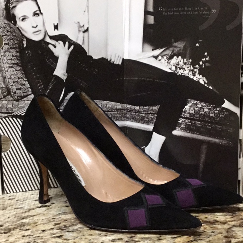 Black suede Manolo Blahnik heels